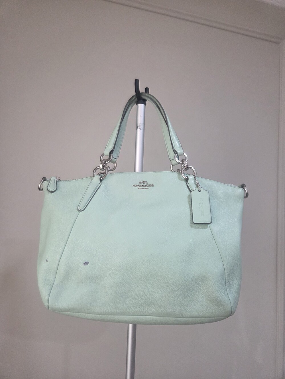 Coach Mint Green Leather Handbag  with Silver Hardware